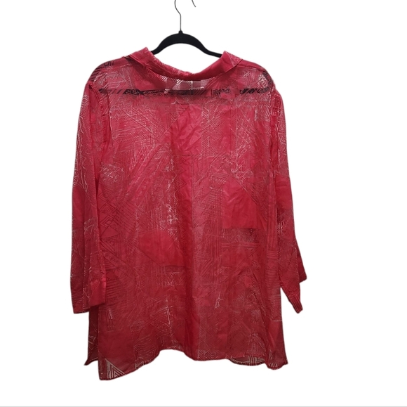 NWT Alfred Dunner Port Antonio Blouse Size 22W Dark Pink Red Sheer Button Down - Picture 2 of 8